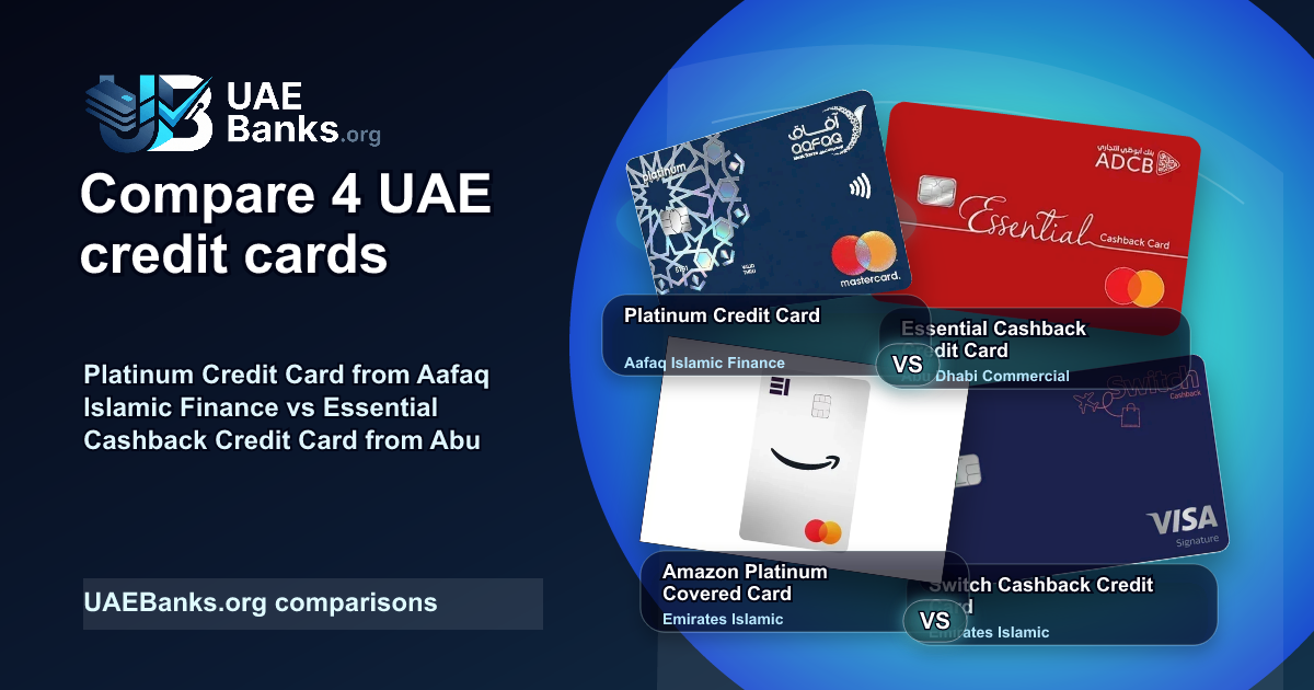 Platinum Credit Card vs Essential Cashback Credit Card vs Amazon Platinum Covered Card vs Switch Cashback Credit Card comparison thumbnail