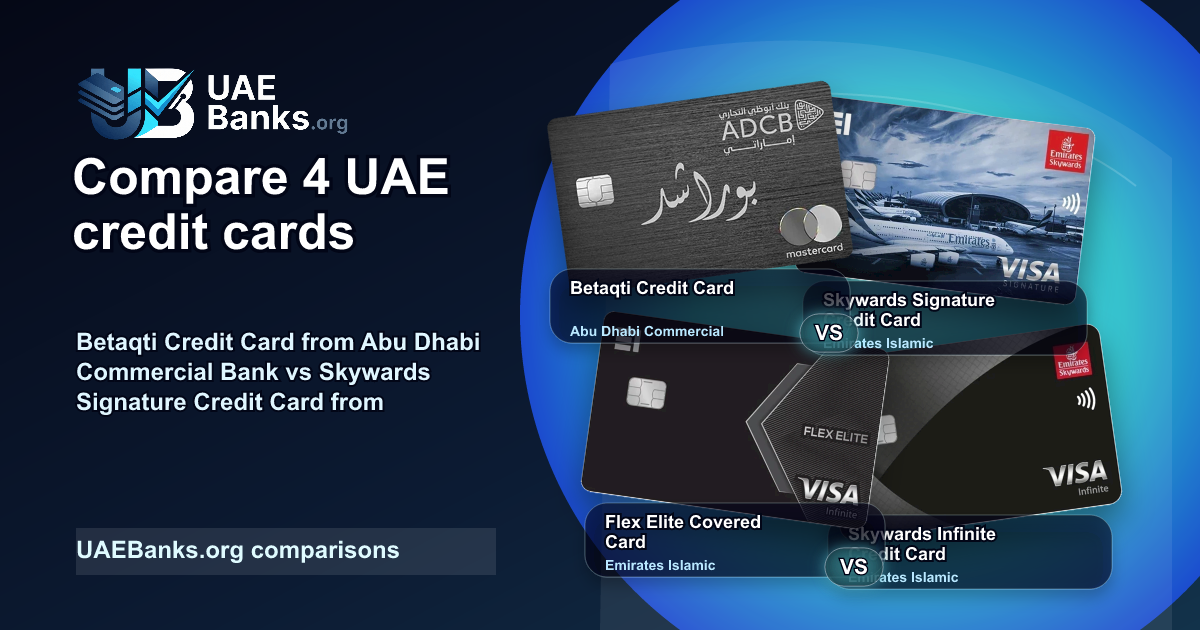 Betaqti Credit Card vs Skywards Signature Credit Card vs Flex Elite Covered Card vs Skywards Infinite Credit Card comparison thumbnail