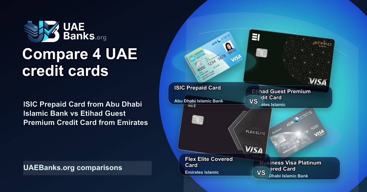 ISIC Prepaid Card vs Etihad Guest Premium Credit Card vs Flex Elite Covered Card vs Business Visa Platinum Covered Card comparison thumbnail