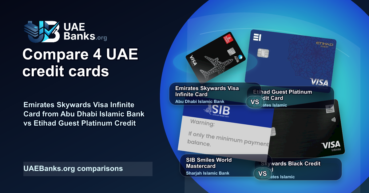 Emirates Skywards Visa Infinite Card vs Etihad Guest Platinum Credit Card vs SIB Smiles World Mastercard vs Skywards Black Credit Card comparison thumbnail
